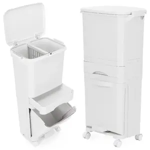 Waste sorting bin Springos HA1110, PP, 42 L total capacity, 3 compartments, wheels with lock, max load 30 kg