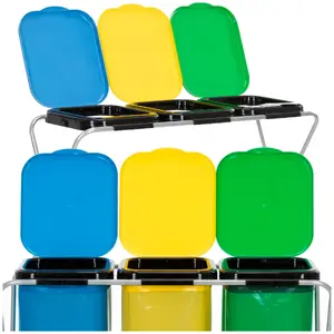 Waste sorting stand Springos HA1108 — 3 compartments, metal & PP frame, gray frame with green/yellow/blue lids, max load 30 kg