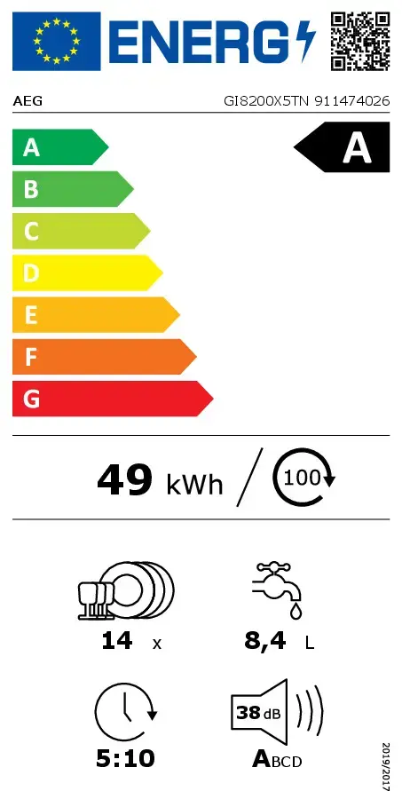 Pilnībā iebūvējama trauku mazgājamā mašīna AEG GI8200X5TN Photo 4