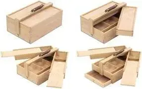 Kangaro artist tool box K-830051, 3-tier beech wood case with leather handle