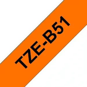 Laminated Label Tape Brother TZe-B51 24 mm (2.4 cm) Black on Fluorescent Orange, 5 m, Grey Case