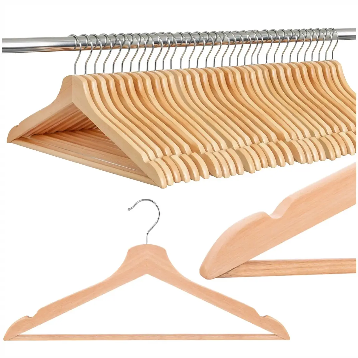 Wooden hangers Springos HG0086 — set of 30 Photo 2