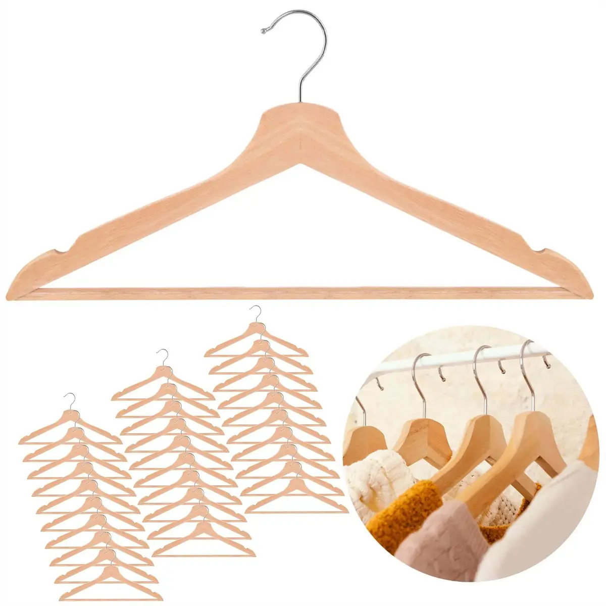 Wooden hangers Springos HG0086 — set of 30 Photo 3