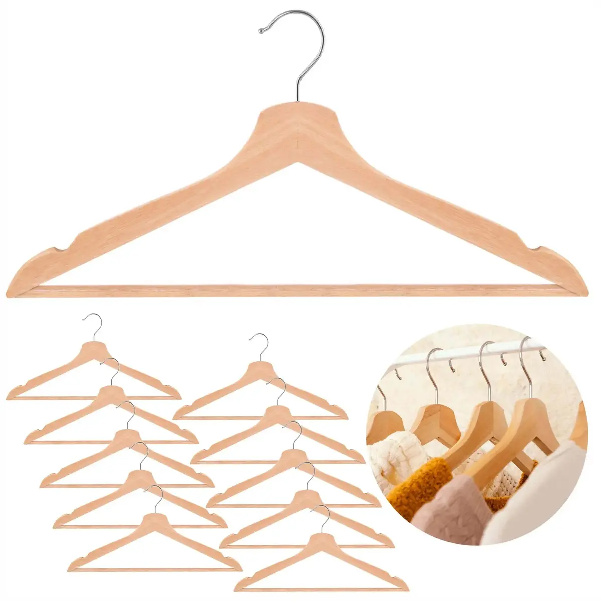 Wooden hangers Springos HG0085 — set of 10 Photo 3