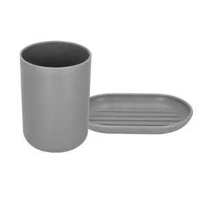 Bathroom accessory set Springos HA1112 — 6-piece PP set in gray/silver, matte and glossy finish