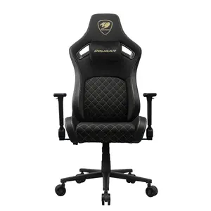 PC gaming chair Cougar CGR-DFF-GLB — upholstered padded seat, max user weight 120 kg, adjustable height 129–136.5 cm, black/gold