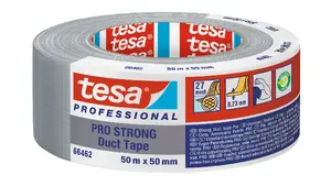 Лента Tesa 66462-00003-00 — серебристая, 50 м x 50 мм, полиэтилен/полифабрик, ремонтная