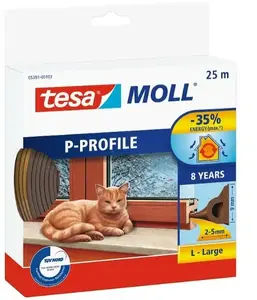 Seal Rubber P-Profile Tesa 25 m — Brown, gap seal 2–5 mm