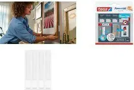 Tesa Powerstrips CLICK Klettstreifen MEDIUM Slim white — removable hook-and-loop strip for hanging pictures and flat wall decorations, 1 piece (77721-00030)