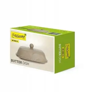 Butter dish Maestro ceramic butter container Geometry Beige MAESTRO MR-20004-45