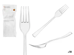 Kinvara plastic forks set, model 10676 — 18 transparent disposable forks, plastic cutlery