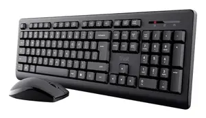 Bezvadu klaviatūras un peles komplekts TRUST Primo — pilna izmēra QWERTY membrānas klaviatūra, RF bezvadu savienojums, melns, ar peli