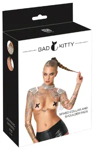 Bad Kitty Bad Spiked Collar and shoulder — metal and PVC body chain with blunt spikes, adjustable unisex shoulder and neck jewellery