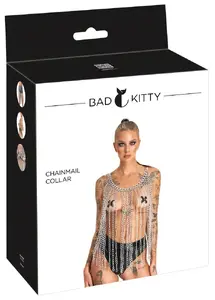 Колье-юбка цепочного плетения Bad Kitty Bad Chainmail Collar серебристое, регулируемое на карабине, металл и ABS