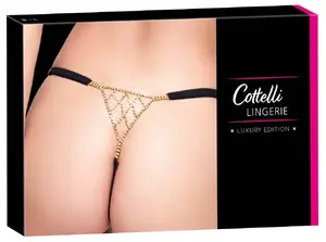 Thong Cottelli Collection Rhinestones S-L, black, 90% polyamide 10% elastane, adjustable waistband