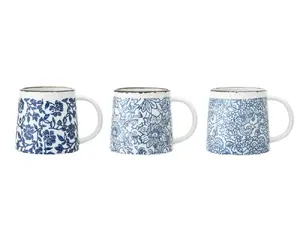 Cup set Bloomingville 82045642 — ceramic universal cups, blue and white, 3 pieces