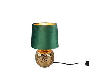 Galda lampa RL Light Sophia E14 — keramikas pamatne, samta abažūrs, zelta un zaļa, 1×E14 līdz 40W