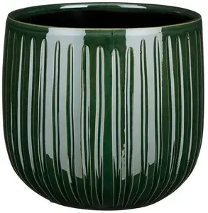 Ceramic flower pot Lumarko Pablo D21 H19cm — green ribbed finish