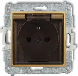 Karlik MINI Waterproof Socket with Earth and Cover IP44 model 29MGPB-1zdp gold with shutters