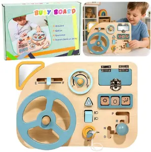 LEANToys Koka sensorāla aktivitāšu dēlis ar stūri, slēdžiem un svirām