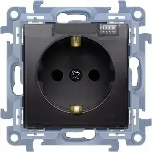 Socket outlet Kontakt-Simon Simon 10 CGSZ1B.01/49 Schuko IP44-ready with gasket, hinged cover in cover color, 16A 250V~, screw terminals, matte black