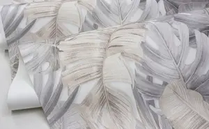 Wallpaper Vipro Group 525227 Grey Leaves — decorative wallcovering, repeat pattern, roll option