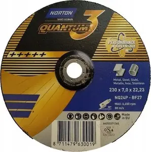 Grinding Disc Norton Clipper NQ24P-230x7.0x22.23-T27 NOR-Quantum 3 abrasive wheel 230 mm, 7.0 mm thickness, 22.23 mm bore