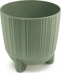 Flower pot Prosperplast Ryfo DRF130N on legs, ribbed design, green