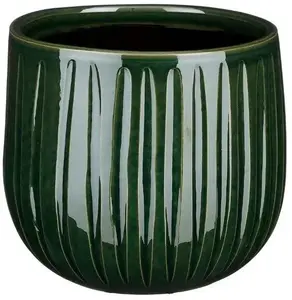 Ceramic Flower Pot Lumarko Pablo — Round Ribbed Green, Diameter 18 cm, Height 16 cm