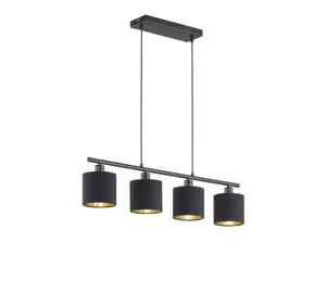 Pendant lamp TRIO Tommy, flexible mount, 4×E14, black/gold, 230V