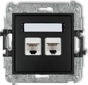 Сетевой розетка Karlik MINI двойная 2×RJ45 Cat6 8‑контактная черная матовая 12MGK-4