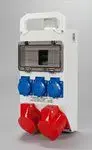 Distribution board Tarel model 321 — 8-module, main 32A/400V 5P, backup 16A/400V 5P, 3×16A/250V outputs