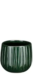 PABLO Ceramic Flower Pot D14 H12cm Green Ribble — ceramic plant pot, drainage-ready