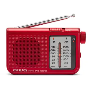Personal Analog Radio Aiwa RS-55RD — AM/FM, 5.7 cm driver, 8 Ω, 3.5 mm headphone jack, rotary volume, red