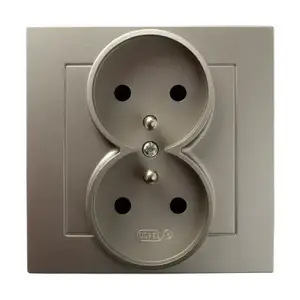 Socket outlet Ospel GP-2GZ/45 double with grounding, Satin steel, 16 A, IP20