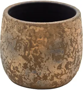 Ceramic Flower Pot Lumarko Clemente — glazed gold finish, diameter 19.5 cm, height 15.5 cm