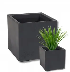 Flower planter KRUPS KARO model LA776-82 — concrete recycled finish, 300×300×300 mm, anthracite
