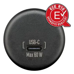 Car Charger RAM Mounts 560022 for Smartphone Tablet Smartwatch Mobile Computer, 24V Input, USB-C PD Fast Charge, 60W max, Black