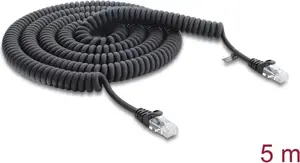 DELOCK спиральный кабель RJ45 Cat.5e, штекер–штекер, 5 м, черный