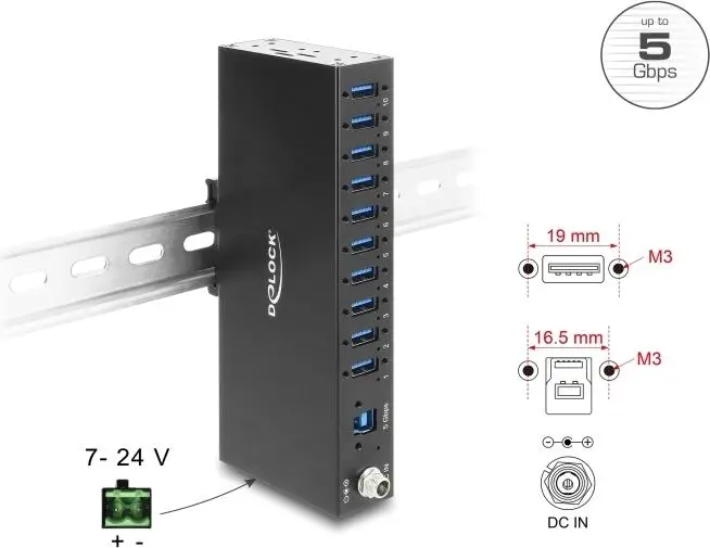 DELOCK Industriālais USB koncentrators 10x USB
