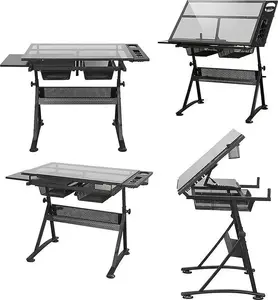 Desk Bitmat DNA PRO DESK 1 drafting table with drawers, tempered glass top 120x60 cm