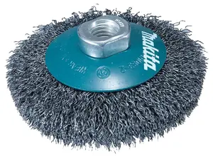 Leņķa slīpmašīnas bļodiņu suka Makita D-77512 — rezerves aksesuārs, 115 mm, M14 vītne, nerūsējošā tērauda sari