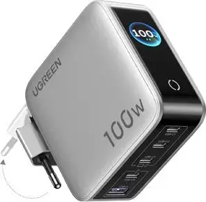Сетевое зарядное устройство UGREEN Nexode Pro 100W GaN 5-в-1 — 4× USB-C, 1× USB-A, умный дисплей и сенсорное управление (65620)