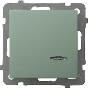 Ospel AS single-pole lighted switch ŁP-1GS/m/84 with blue indicator, matte green