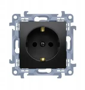 Socket outlet Schuko single module with shutters 16A 250V screw terminals black matte - Kontakt-Simon CGSZ1Z.01/49