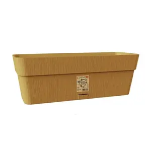 Flower box with tray Stefanplast Ethica 30 x 13 x 12 cm — plastic self-watering planter, 2.75 L, mustard yellow