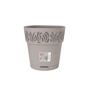 Flower pot with tray Stefanplast Gaia Ø25 cm light gray with self-watering system, 9.5 L