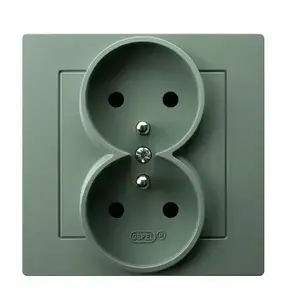 Electrical double grounded socket outlet Ospel GP-2GZ/84 — complete with frame, matte green
