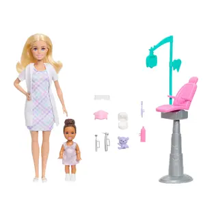 MATTEL Barbie Careers Dentist Playset with Blonde Fashion Doll, Examination Chair & Accessories, for Ages 3+