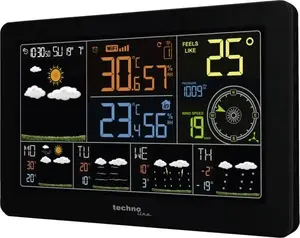Weather station TechnoLine WD 2700 — indoor/outdoor thermometer, barometer, hygrometer, rainfall display, trend indicators, black